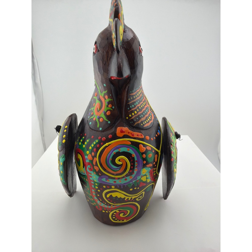 Hand Painted Wood Rooster Figurine Colorful Alebrije Style Folk Art Sculpture - Picture 2 of 7